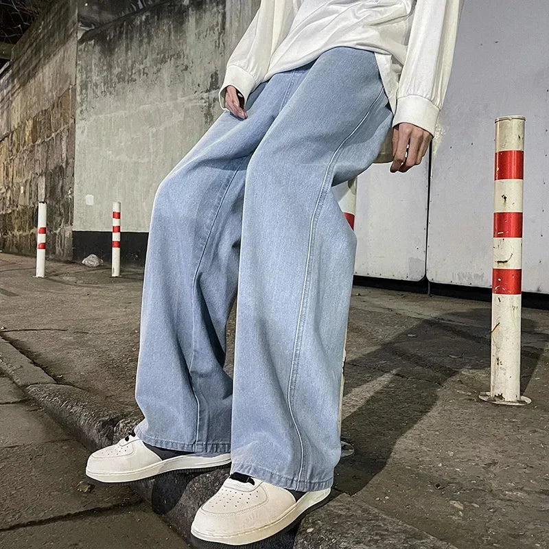 Spring/Summer Korean Style Straight Leg Lyocell Jeans Men's Fashion Versatile Loose Thin Pants Men's Washed Retro