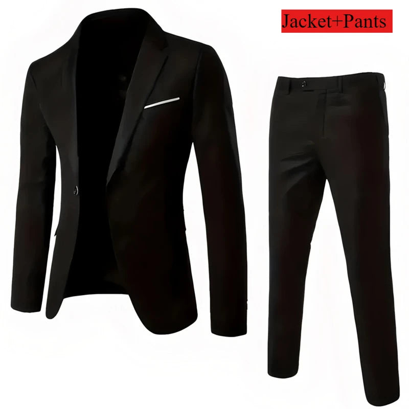 Men's Business Suit Set Groomsmen Regular Fit-Tuxedo Men Wedding Suit Set Lapel Formal Stylish Buttons Pockets