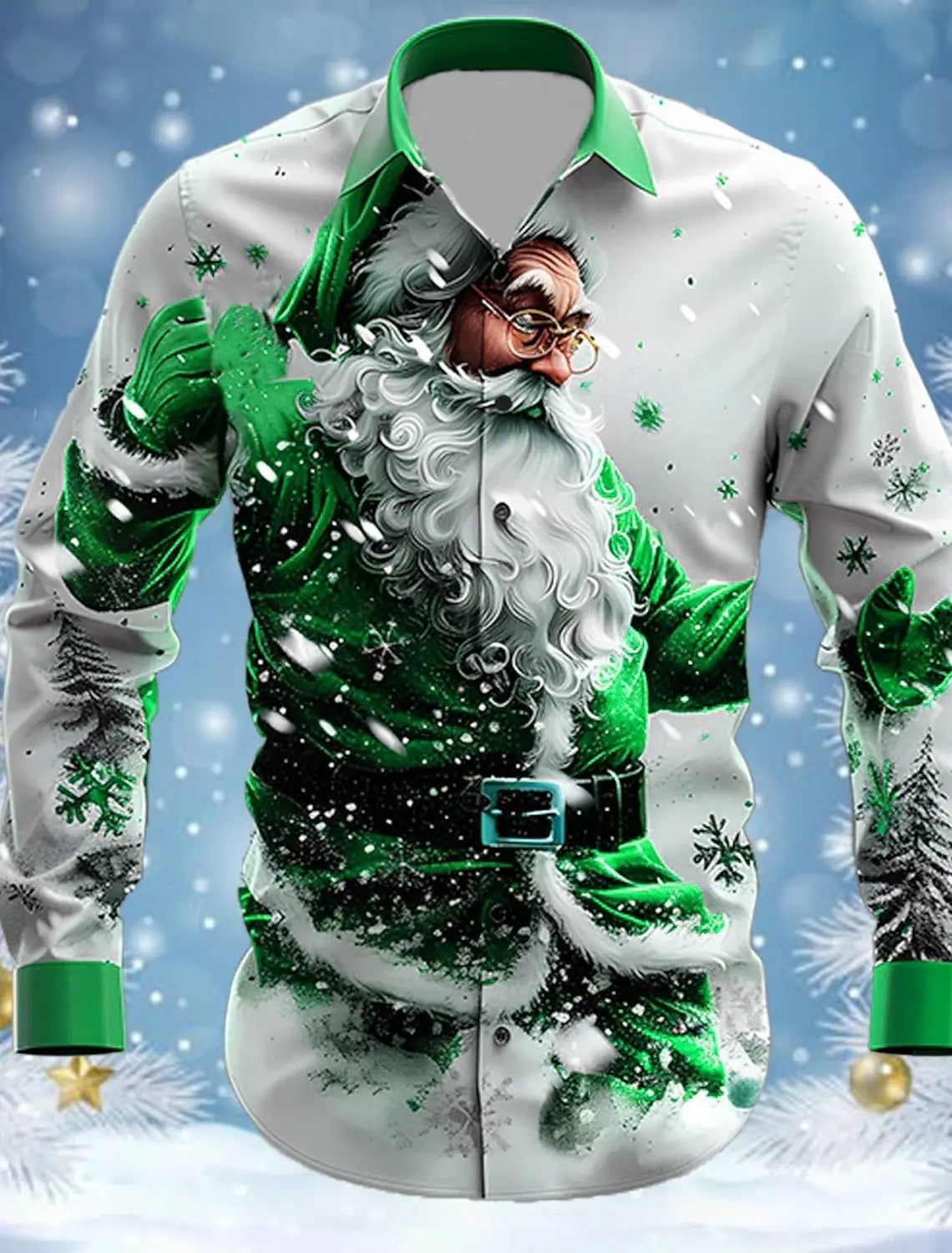 Christmas Theme Fashion Men's Casual Long Sleeve Shirt Breathable Tops Santa Claus Themed Stylish Pattern Full Sleeve Shirts