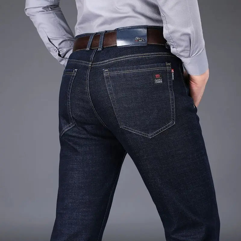 Autumn and Winter New Male Business Casual Stretch Trousers Concise Blue Denim Pants Men's Loose Straight Jeans Jeans for Man