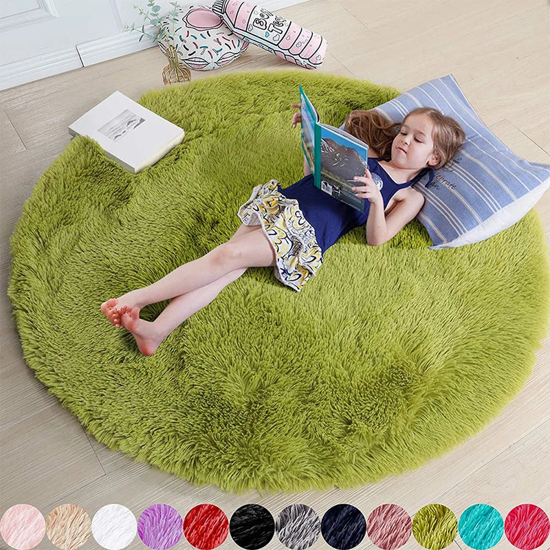 Fluffy Round Rugs For Girls Bedroom Soft Shaggy White Carpet In The Living Room Bedside Rugs Pink Home Decor Hairy Baby Play Mat