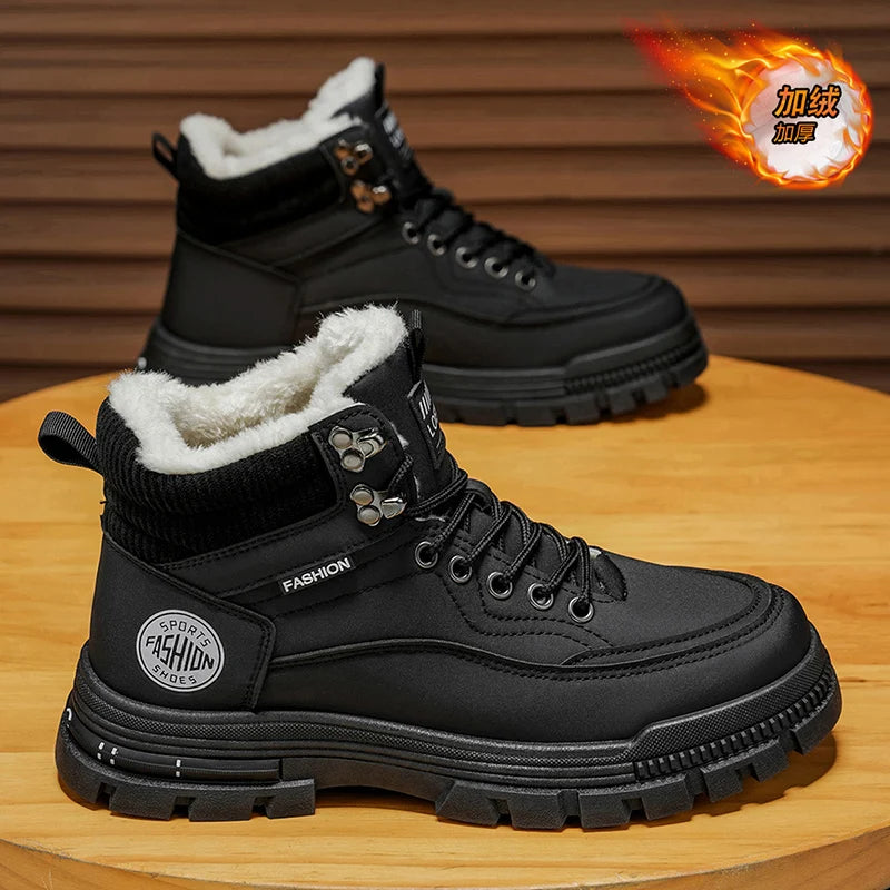 Men's Winter Fleece-Lined Warm High-Top Martin Boots, Thickened Cotton Shoes, Outdoor Non-Slip and Wear-Resistant Tooling Boots