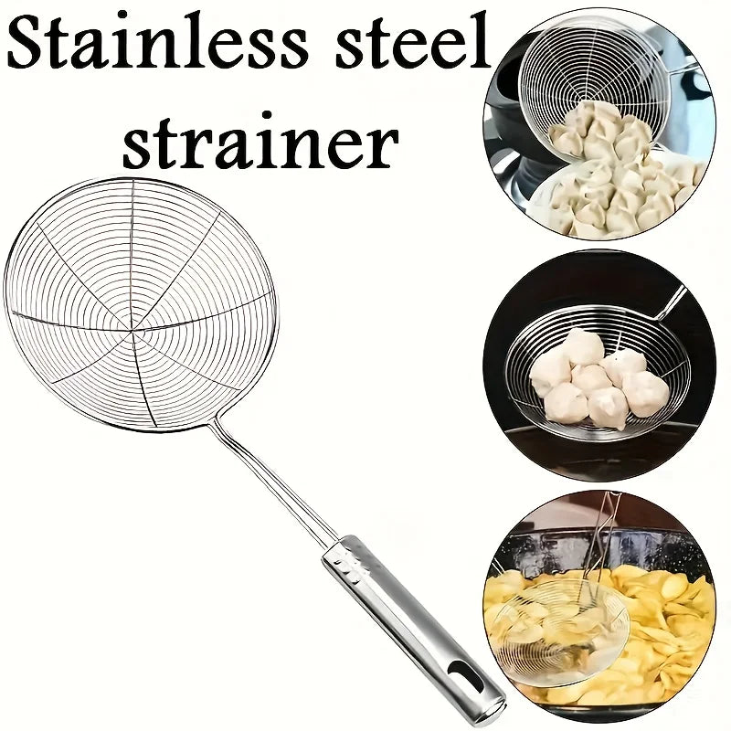 1pc Hot Selling Stainless Steel Strainer Ladle with Handle - Durable Wire Skimmer Spoon for Cooking, Frying & Kitchen Use