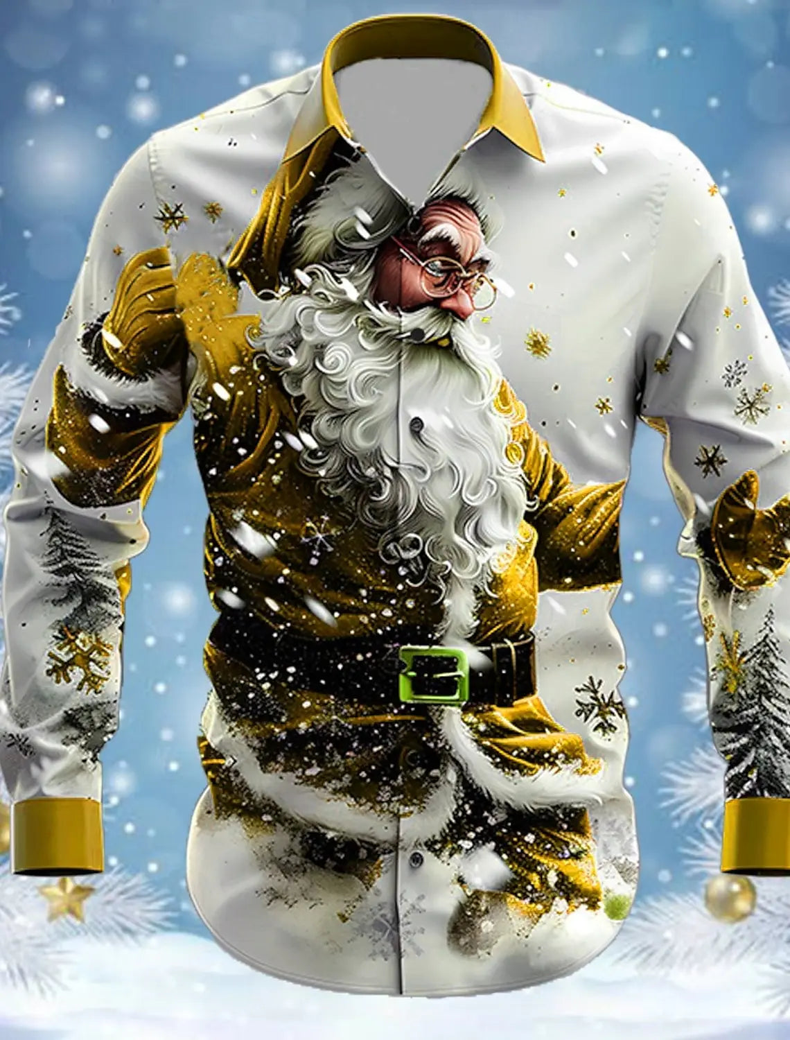 Christmas Theme Fashion Men's Casual Long Sleeve Shirt Breathable Tops Santa Claus Themed Stylish Pattern Full Sleeve Shirts