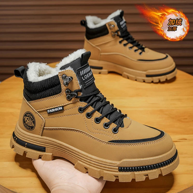 Men's Winter Fleece-Lined Warm High-Top Martin Boots, Thickened Cotton Shoes, Outdoor Non-Slip and Wear-Resistant Tooling Boots