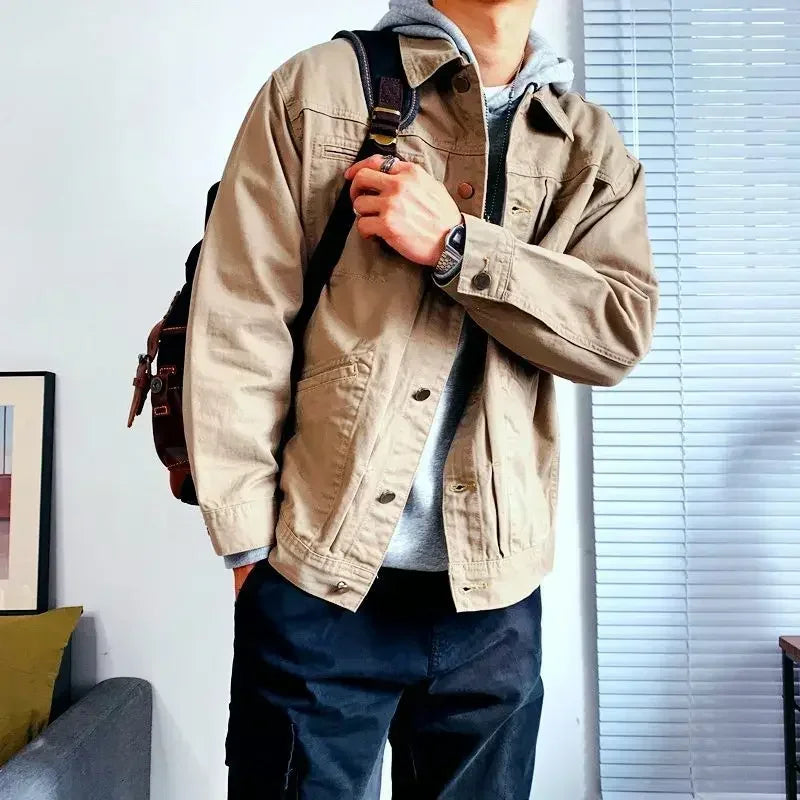Warm Padded Autumn Khaki Denim Jackets Man Cargo Black Button Padding Jeans Coat for Men with Sheep Wool Cowgirl Loose Vintage G