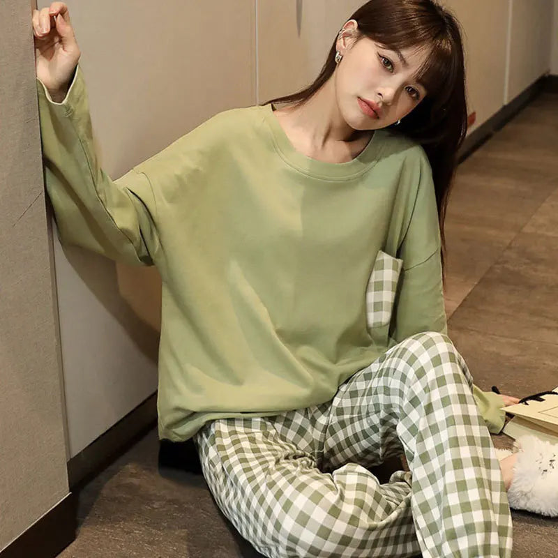 Women's 2-Piece Spring, Autumn And Summer Pajamas Women's Long Sleeve New Korean Version Fashion Casual Ladies Loungewear Set