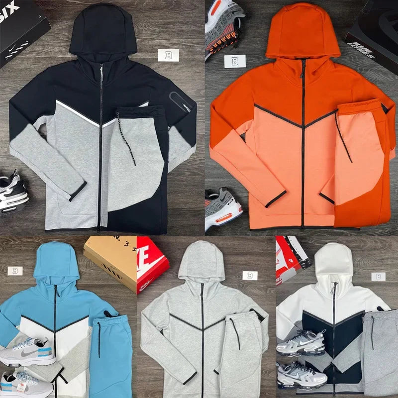 Fashion Casual Men's Wear The United States Spring And Autumn Sports Hoodie Matching Color Sports Two Boutique Sets