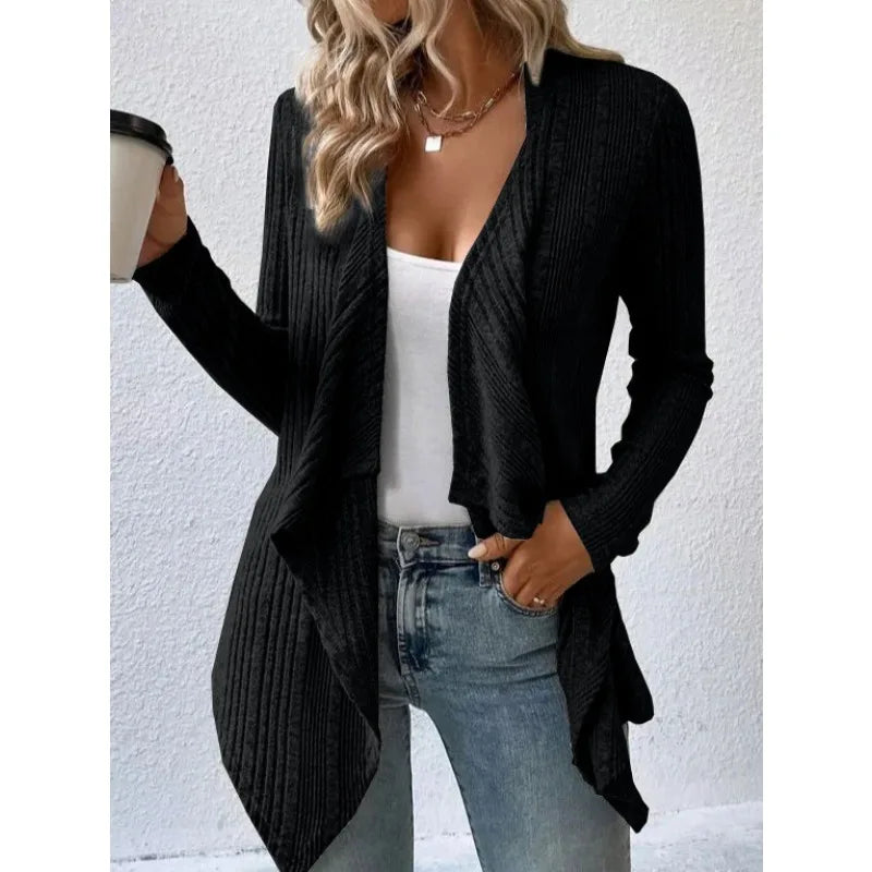 Autumn/Winter New Women's Cardigan Top Solid Color Casual Fashionable Loose Long Sleeve Knitted Sweater Jacket