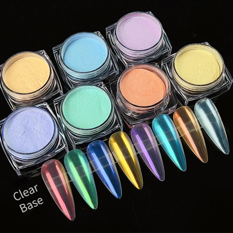 1 Box Aurora White Chrome Nail Powder Sparkling Mirror Pearl Pigments Nail Glitter White Rubbing Dust Nail Art Manicure Decorate
