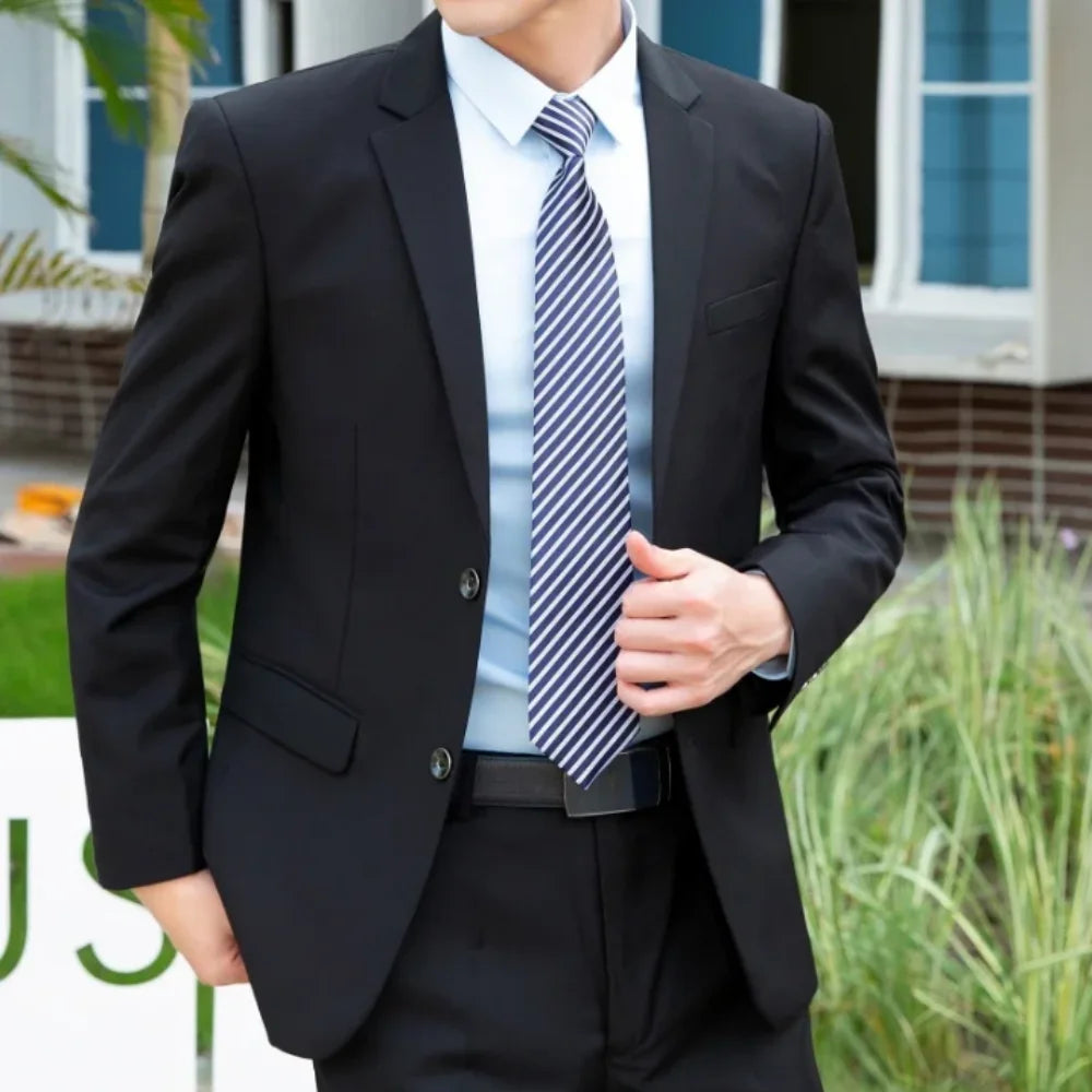 New (Blazer+pants) Men's Fashion Business Gentleman Italian Style Slim Solid Color Professional Suit Wedding Groom Best Man Suit