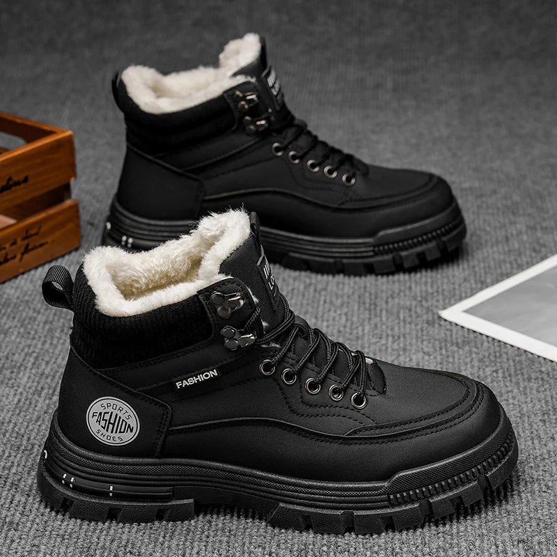 Men's Winter Fleece-Lined Warm High-Top Martin Boots, Thickened Cotton Shoes, Outdoor Non-Slip and Wear-Resistant Tooling Boots
