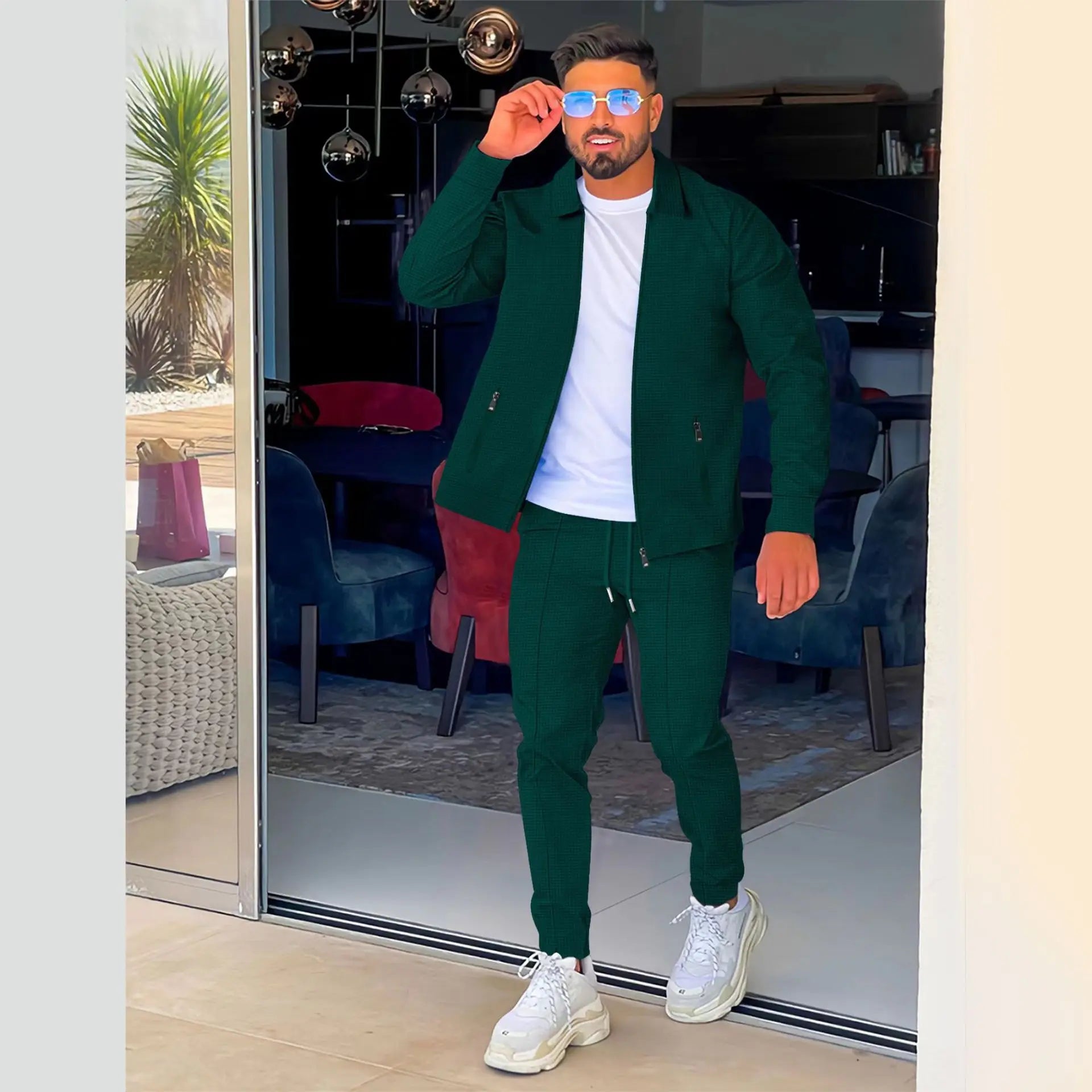 Autumn Zipper Pocket lapel Trendy Jacket + Trousers Men's sportswear Streetwear Set