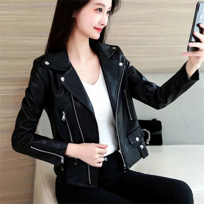 Spring Autumn New All-match Faux Leather Women Jacket Brand Designer Jackets for Ladies Female Chic Slim Women's Coats