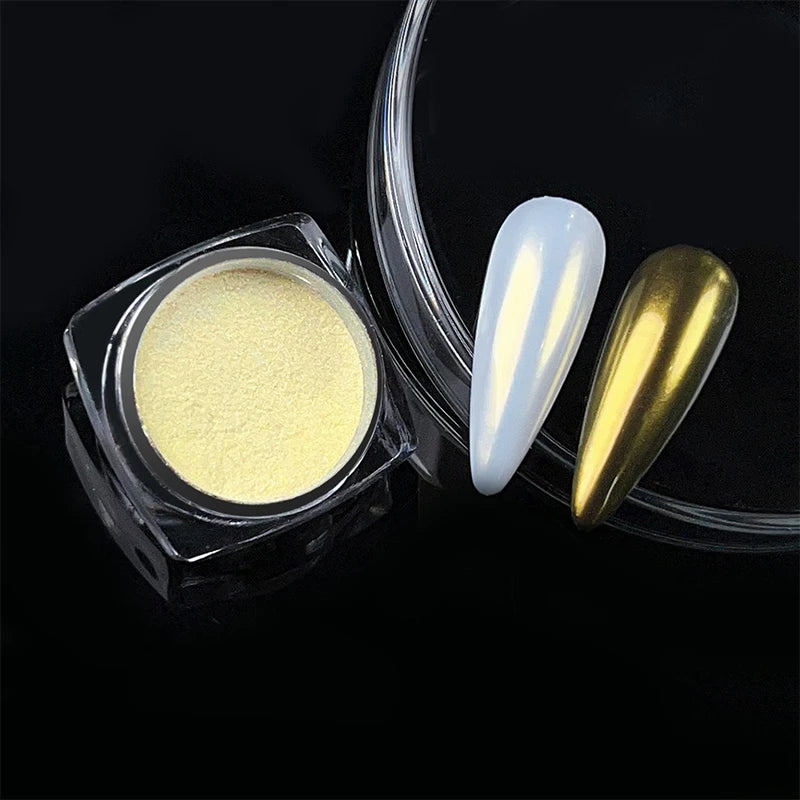 1 Box Aurora White Chrome Nail Powder Sparkling Mirror Pearl Pigments Nail Glitter White Rubbing Dust Nail Art Manicure Decorate