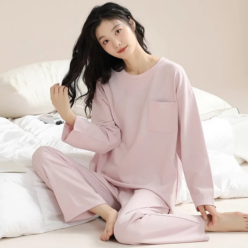 Women's Fall Winter Pajamas Women's Long-sleeved Pants Leisure Suit Women's Homewear Combed Cotton Cute Cartoon Homewear Suit Ms
