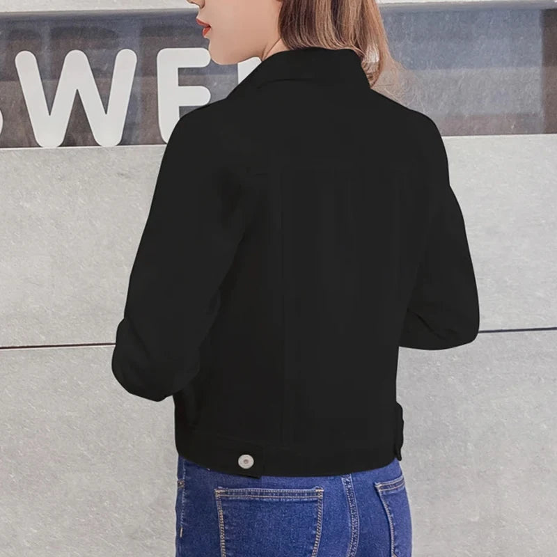 New Long Sleeve Winter Slim White Black Jeans Jacket for Women Solid Denim Woman Tops Short Coat Ladies Jackets Outerwear  4866