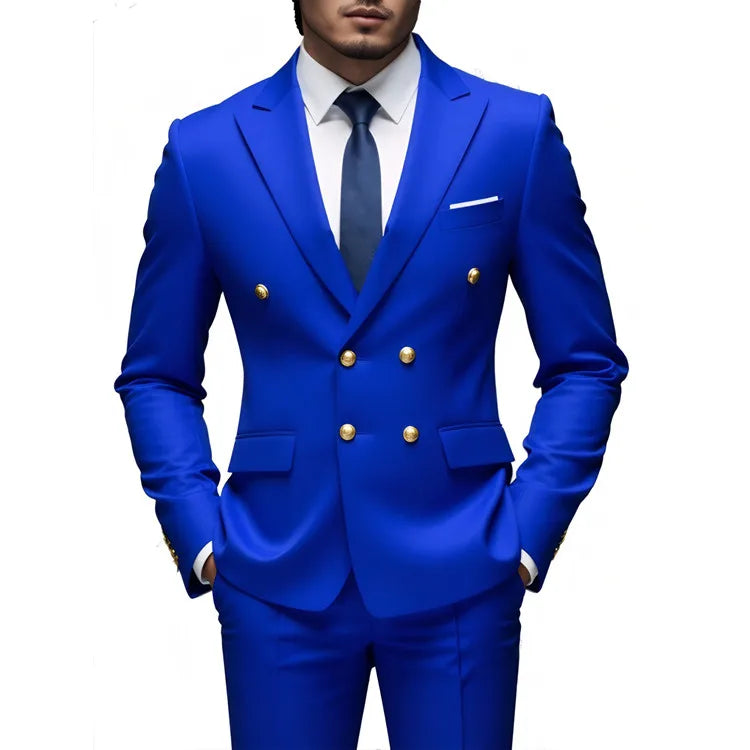 Fashion New Men's Leisure Boutique Business Banquet Solid Color Wedding Double Breasted Slim Fit Suit Blazers Jacket Pants