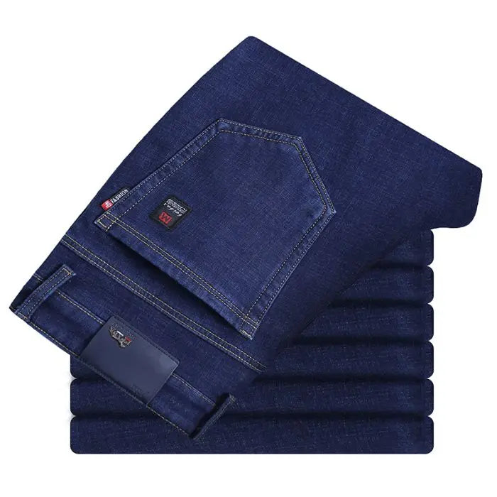 Autumn and Winter New Male Business Casual Stretch Trousers Concise Blue Denim Pants Men's Loose Straight Jeans Jeans for Man