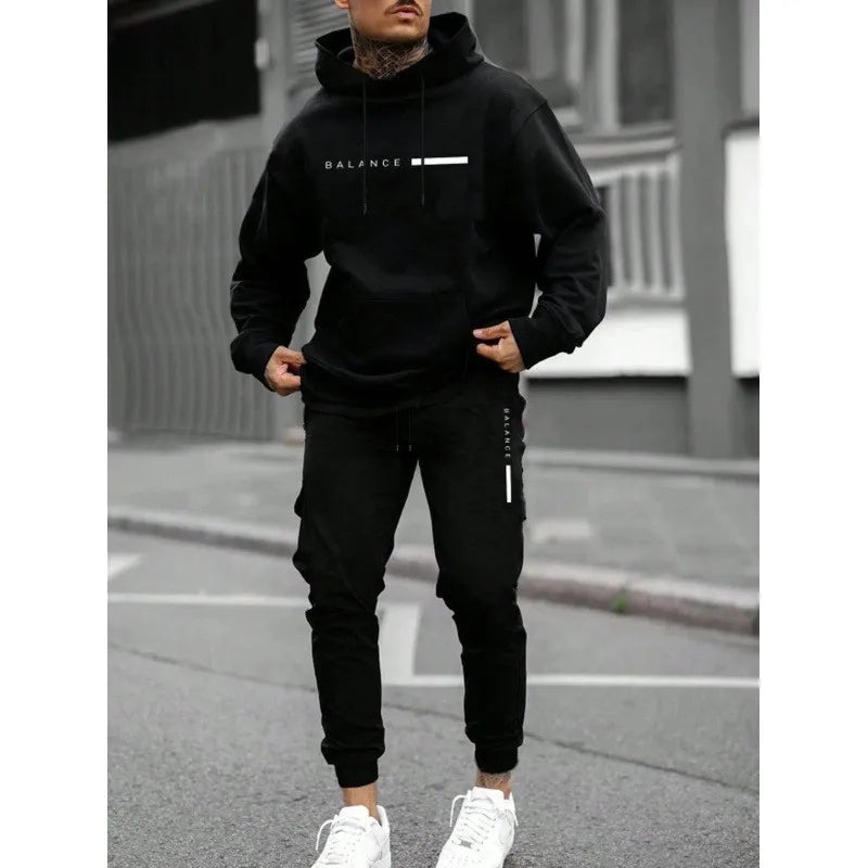 Fashionable cross-border winter new men's pullover hooded set, printed logo letters, loose-fitting hooded jacket