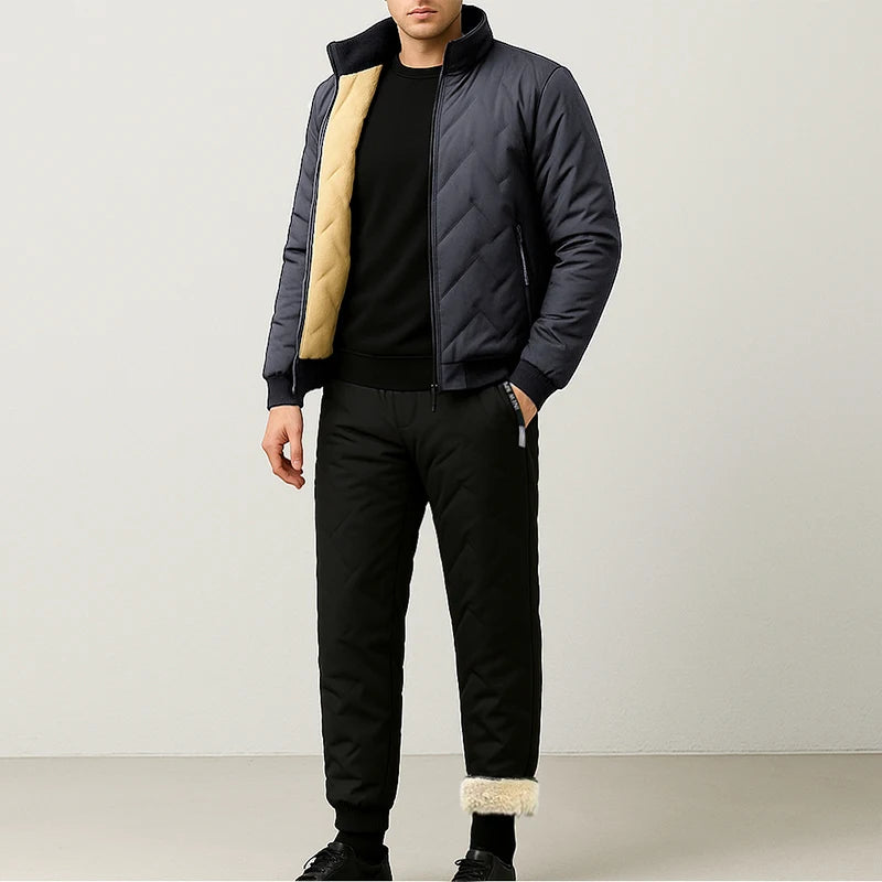 Men's 2 Piece Windproof Jackets Coats Water-Resistant Casual Zipper Hight Weight Tracksuit Athletic Outdoor Warm Thick Coat Set