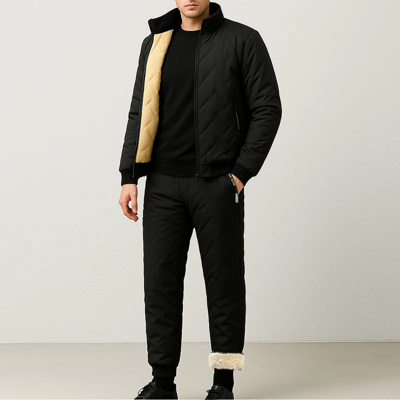 Men's 2 Piece Windproof Jackets Coats Water-Resistant Casual Zipper Hight Weight Tracksuit Athletic Outdoor Warm Thick Coat Set
