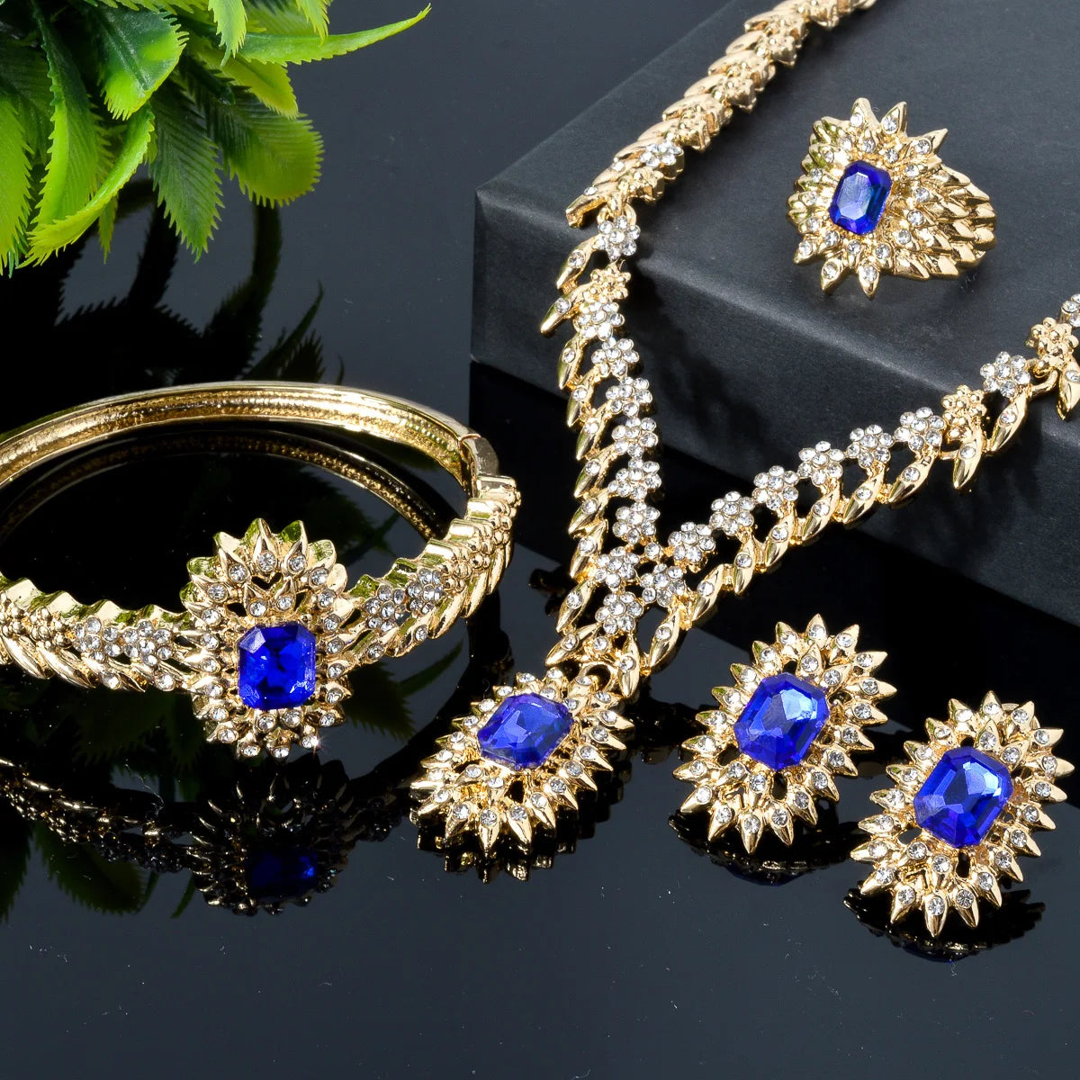 ZEADear Luxury Blue Zircon Jewelry Sets 18K Gold Plated Necklace Bracelet Earrings Ring For Italy Wedding Gifts Bridal Jewelry