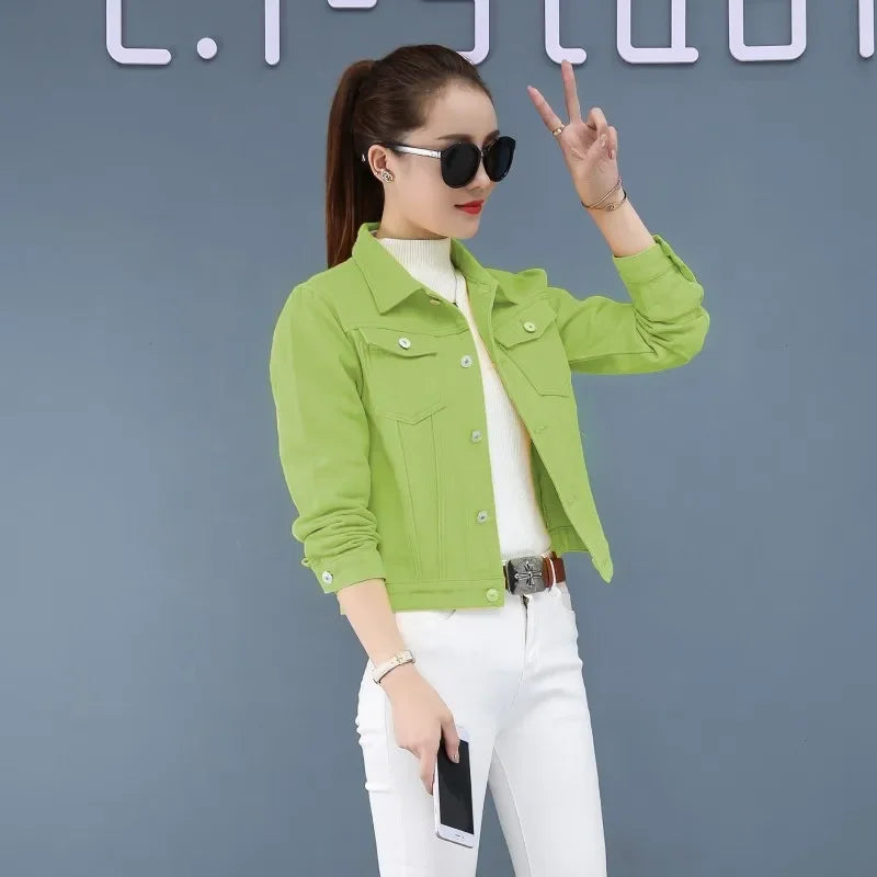 New Spring Denim Jacket Women's Top Niche Design Colorful Women's Clothing Net Weight Loss Slim Fit Jeans Jacket
