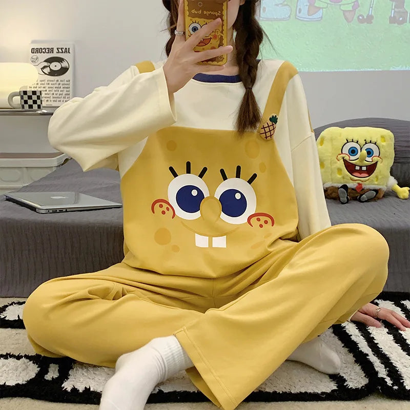 Women's Fall Winter Pajamas Women's Long-sleeved Pants Leisure Suit Women's Homewear Combed Cotton Cute Cartoon Homewear Suit Ms