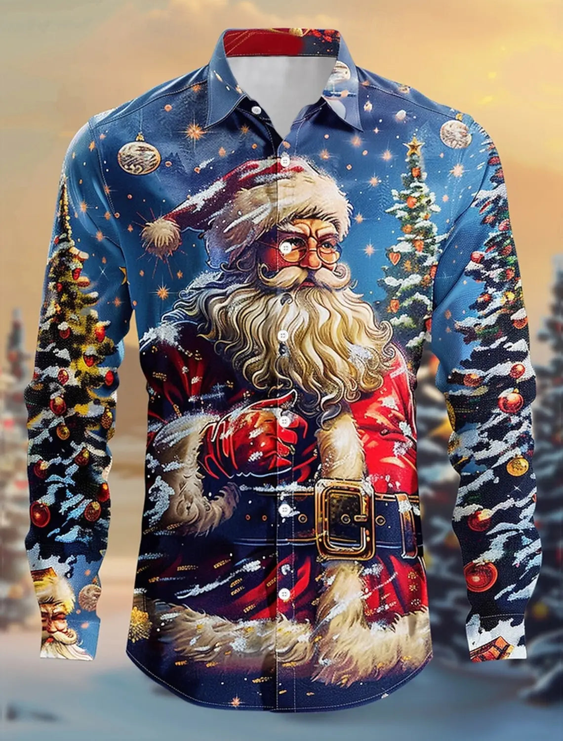 Christmas Theme Fashion Men's Casual Long Sleeve Shirt Breathable Tops Santa Claus Themed Stylish Pattern Full Sleeve Shirts