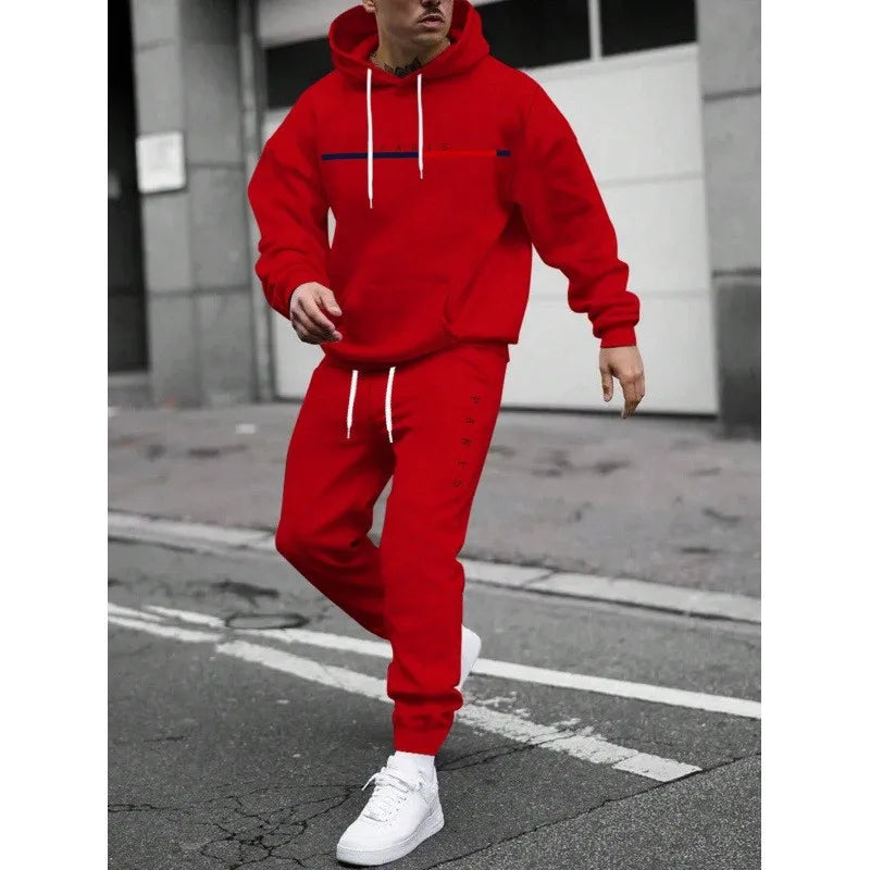 Fashionable cross-border winter new men's pullover hooded set, printed logo letters, loose-fitting hooded jacket