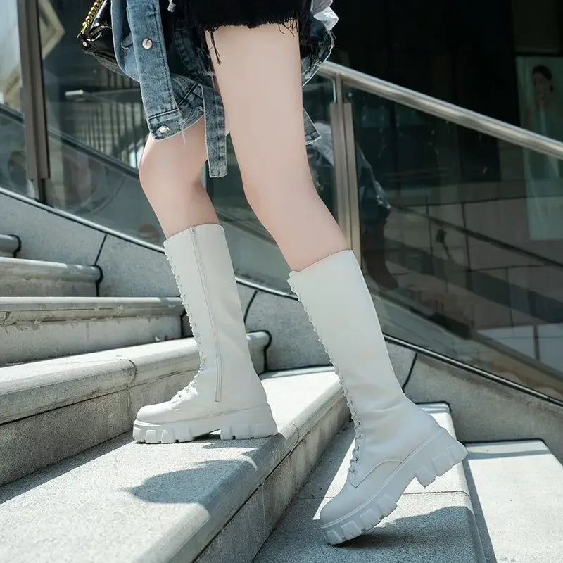 Winter women zipper new long boot Fashion lace up non slip shoes Casual Thick soled trend Boots comfortable ladies shoe Botas