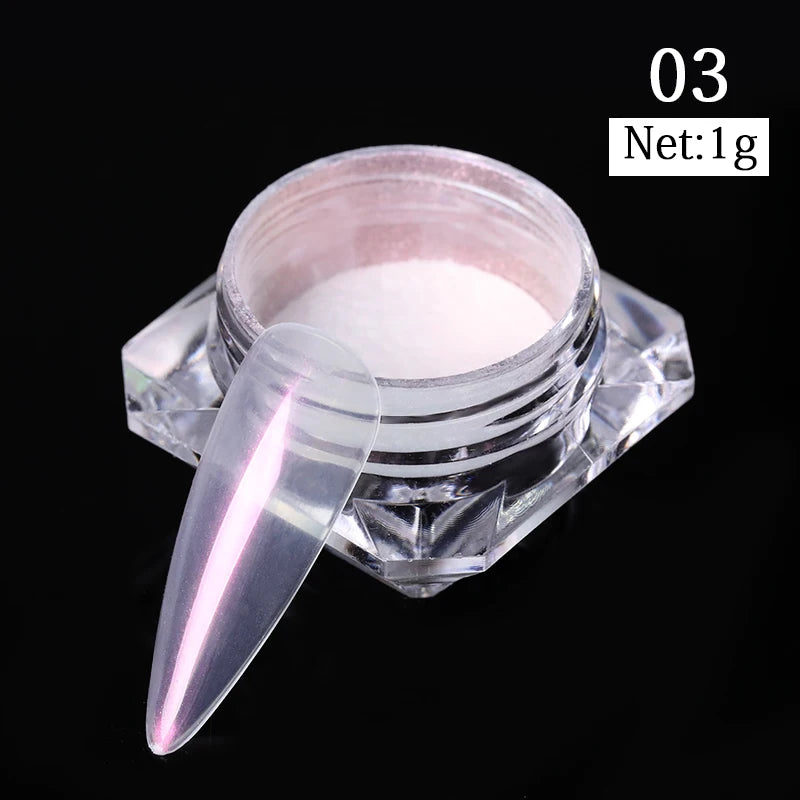 1 Box Aurora White Chrome Nail Powder Sparkling Mirror Pearl Pigments Nail Glitter White Rubbing Dust Nail Art Manicure Decorate