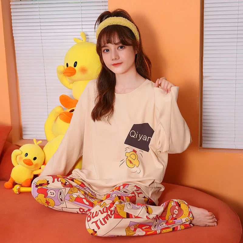 Women's 2-Piece Spring, Autumn And Summer Pajamas Women's Long Sleeve New Korean Version Fashion Casual Ladies Loungewear Set
