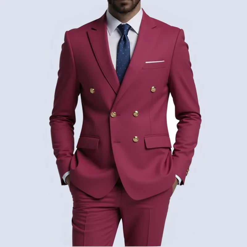 Fashion New Men's Leisure Boutique Business Banquet Solid Color Wedding Double Breasted Slim Fit Suit Blazers Jacket Pants