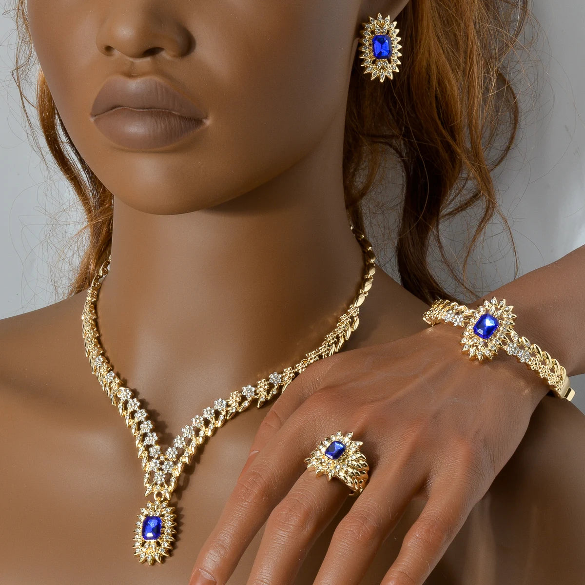 ZEADear Luxury Blue Zircon Jewelry Sets 18K Gold Plated Necklace Bracelet Earrings Ring For Italy Wedding Gifts Bridal Jewelry