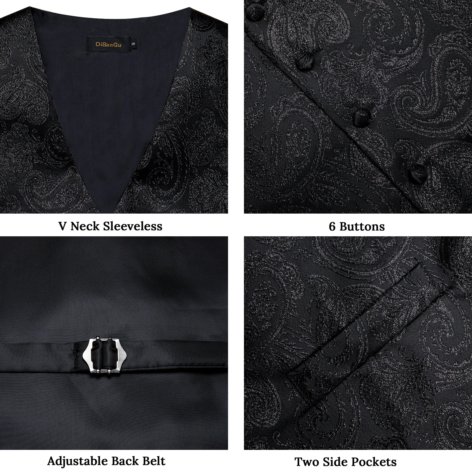 Luxury Paisley Men's Suit Vest Black Pink Red Wedding Prom Tuxedo Waistcoat Necktie Handkerchief Cufflink Sleeveless Jacket Vest