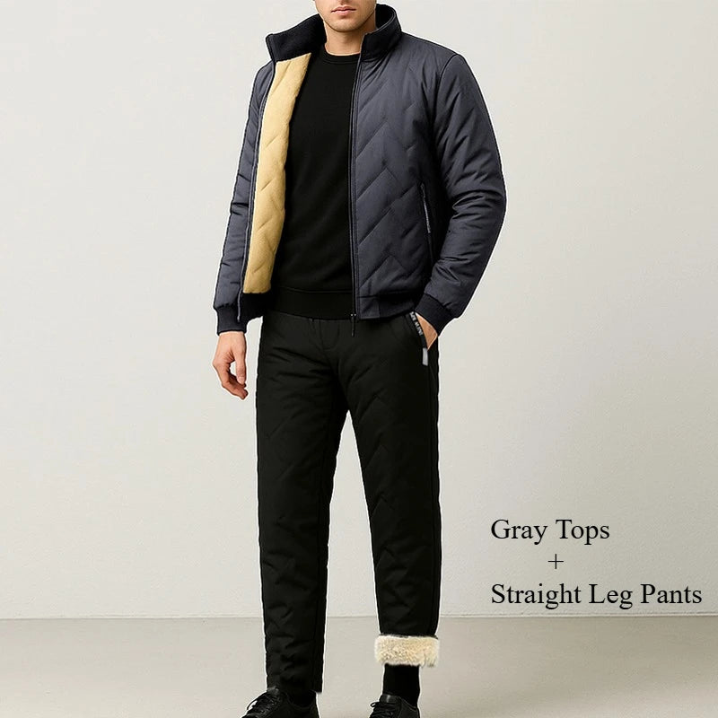 Men's 2 Piece Windproof Jackets Coats Water-Resistant Casual Zipper Hight Weight Tracksuit Athletic Outdoor Warm Thick Coat Set