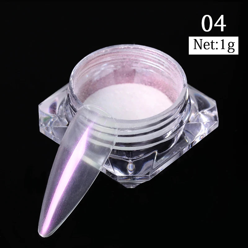 1 Box Aurora White Chrome Nail Powder Sparkling Mirror Pearl Pigments Nail Glitter White Rubbing Dust Nail Art Manicure Decorate