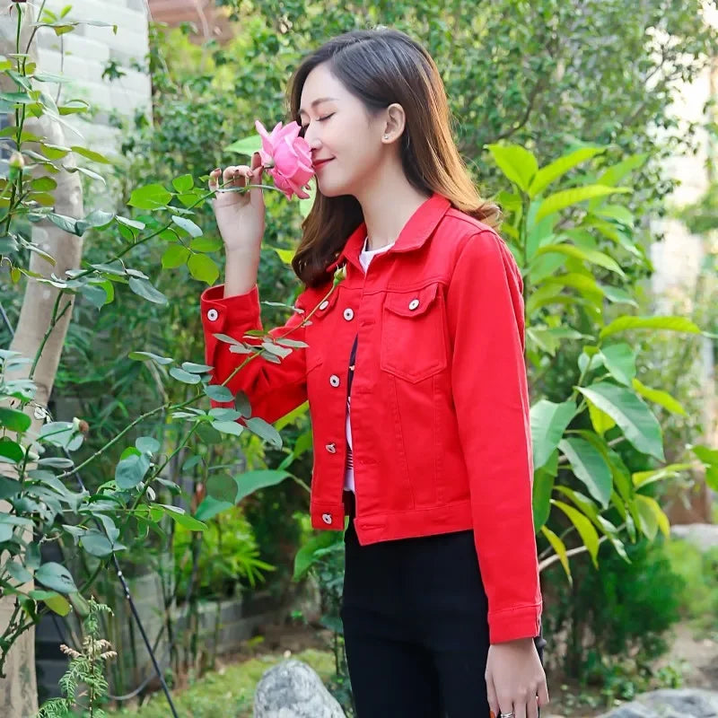 New Spring Denim Jacket Women's Top Niche Design Colorful Women's Clothing Net Weight Loss Slim Fit Jeans Jacket