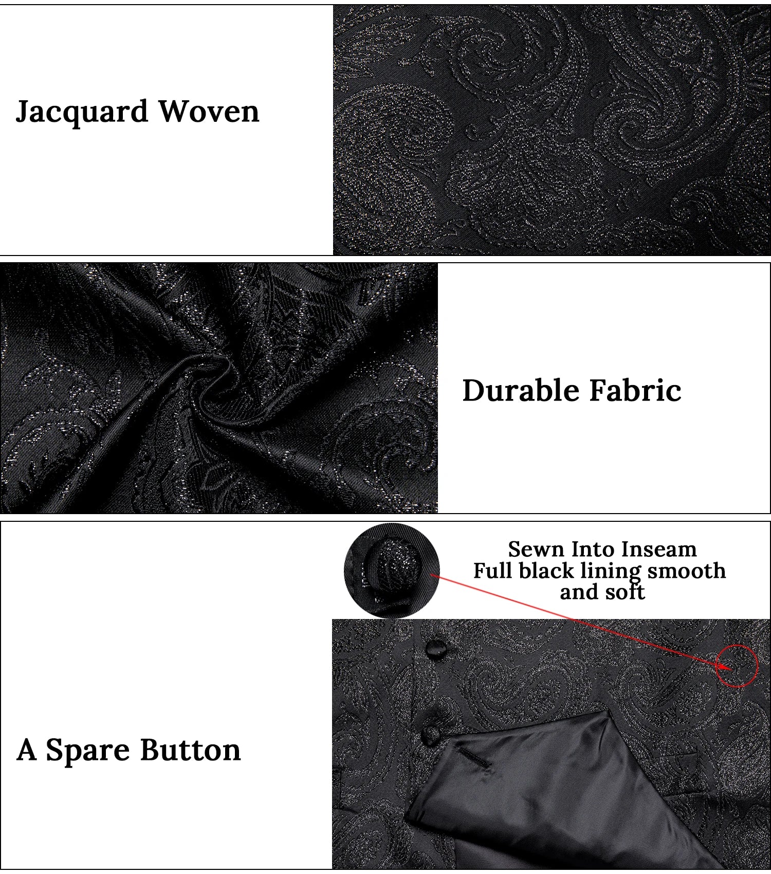 Luxury Paisley Men's Suit Vest Black Pink Red Wedding Prom Tuxedo Waistcoat Necktie Handkerchief Cufflink Sleeveless Jacket Vest