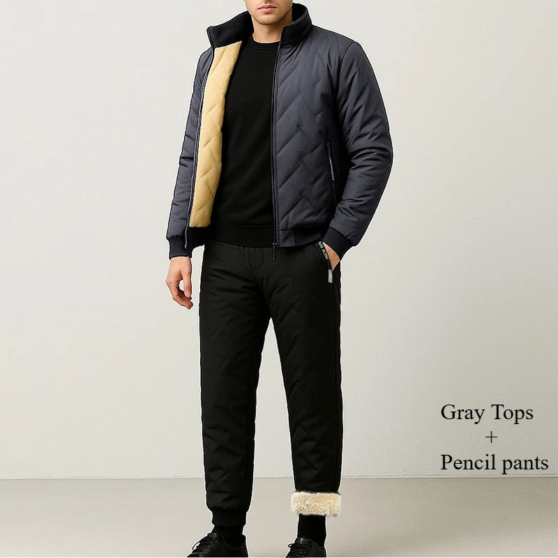 Men's 2 Piece Windproof Jackets Coats Water-Resistant Casual Zipper Hight Weight Tracksuit Athletic Outdoor Warm Thick Coat Set