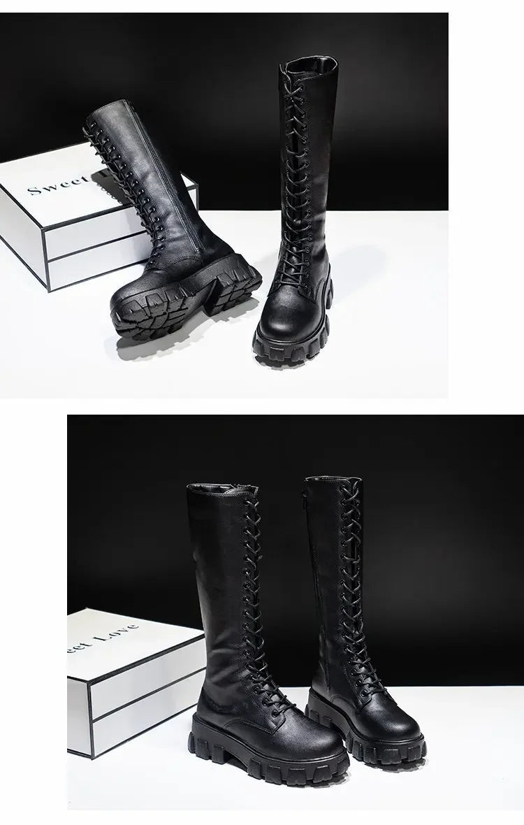 Winter women zipper new long boot Fashion lace up non slip shoes Casual Thick soled trend Boots comfortable ladies shoe Botas