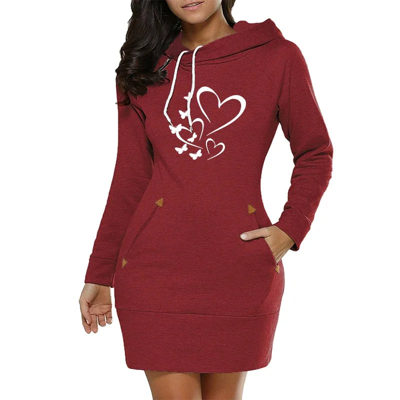Fashion Hot Sale Womens Simplicity Midi Dresses Casual Autumn Winter Daily Comfort Slim Fit Pocket Hoodies Collar Zipper Quality