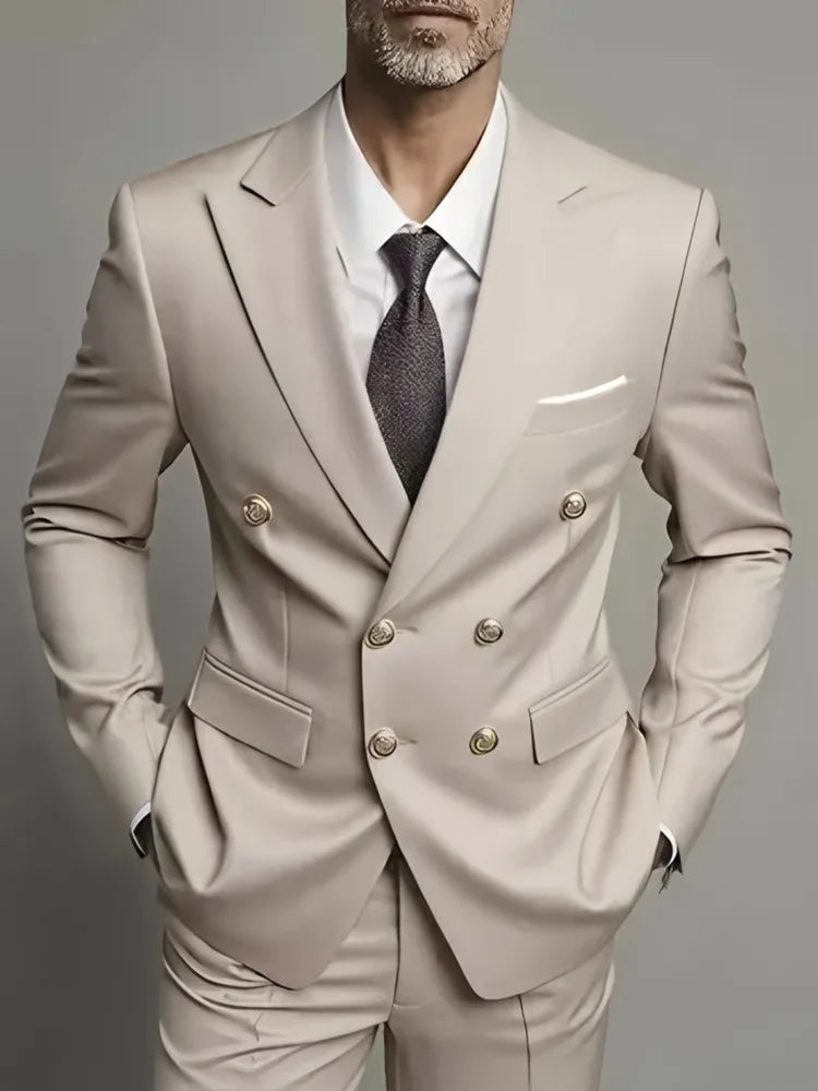 Fashion New Men's Leisure Boutique Business Banquet Solid Color Wedding Double Breasted Slim Fit Suit Blazers Jacket Pants