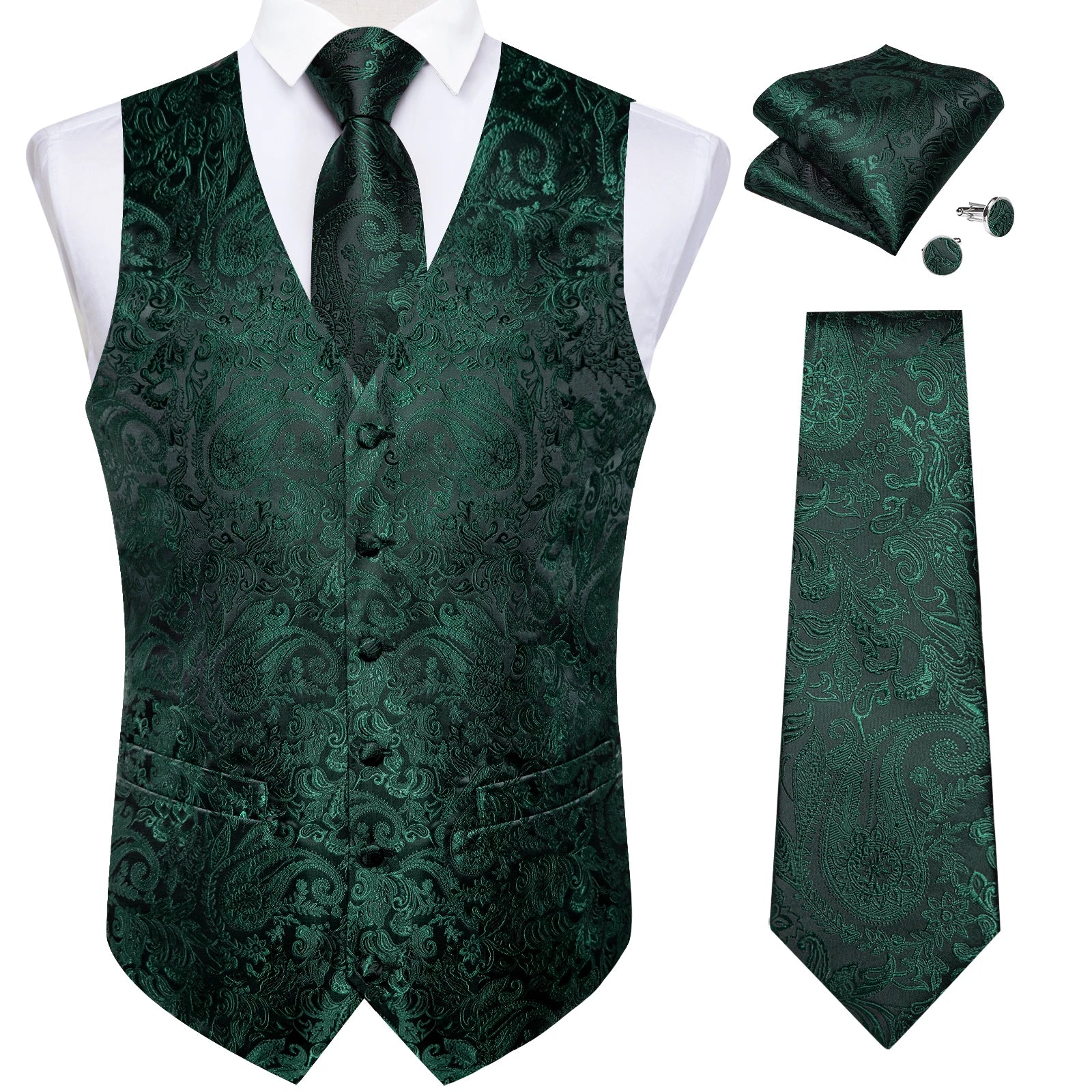 Luxury Paisley Men's Suit Vest Black Pink Red Wedding Prom Tuxedo Waistcoat Necktie Handkerchief Cufflink Sleeveless Jacket Vest