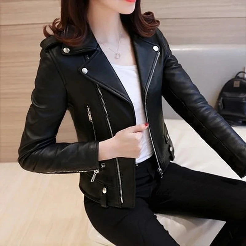 Spring Autumn New All-match Faux Leather Women Jacket Brand Designer Jackets for Ladies Female Chic Slim Women's Coats