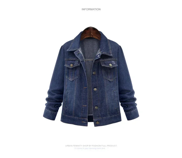 Women Denim Coat Single Breasted Button Solid Color Jackets Turn Down Collar Pockets Streetwear Autumn High Street Casual