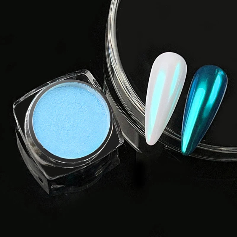 1 Box Aurora White Chrome Nail Powder Sparkling Mirror Pearl Pigments Nail Glitter White Rubbing Dust Nail Art Manicure Decorate