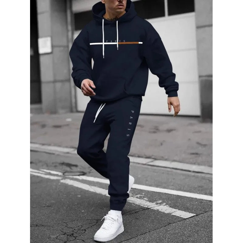Fashionable cross-border winter new men's pullover hooded set, printed logo letters, loose-fitting hooded jacket